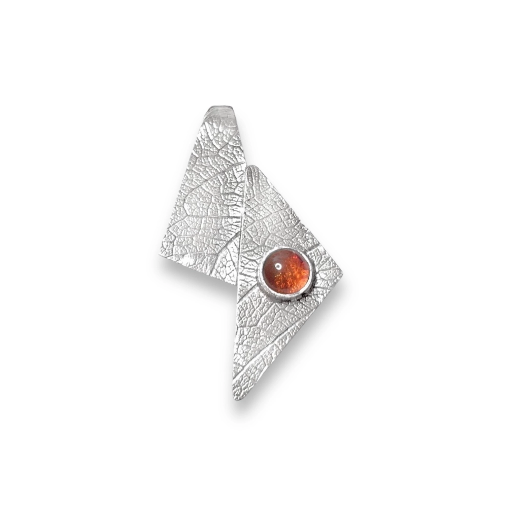 Sterling silver and Amber pendant featuring the leaf texture